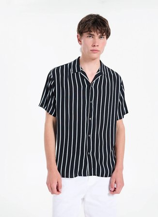Jack & Jones Siyah Erkek Regular Fit Gömlek 12288853 JJEJEFF RESORT STRIPESHIRT