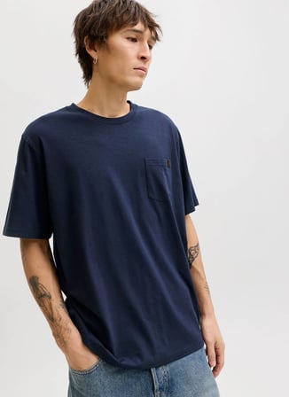 Jack & Jones Lacivert Erkek Regular Fit Flamlı T-Shirt 12288897 JJEDOVER SLUB TEE SS NOOS