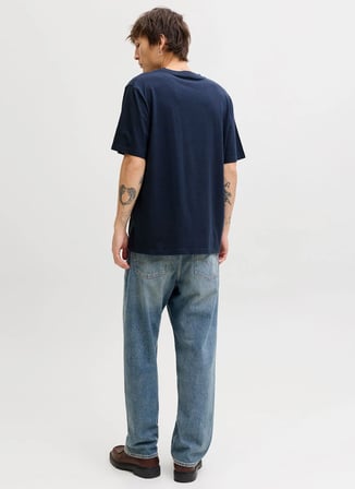 Jack & Jones Lacivert Erkek Regular Fit Flamlı T-Shirt 12288897 JJEDOVER SLUB TEE SS NOOS