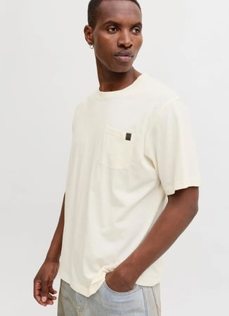 Jack & Jones Ekru Erkek Regular Fit T-Shirt 12288897 JJEDOVER SLUB TEE SS NOOS