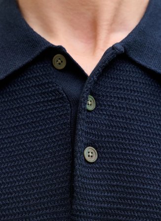 Jack & Jones Lacivert Erkek Normal Fit Kazak 12292034 JPRBLURILEY KNIT POLO SN