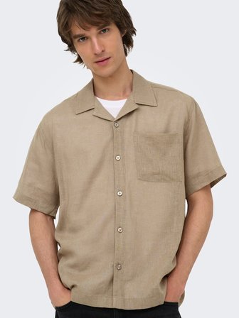 ONSLAURENCE LINEN RESORT COLLAR SS NOOS Erkek Gri Gömlek - 22036242