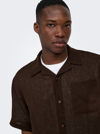 ONSLAURENCE LINEN RESORT COLLAR SS NOOS Erkek Kahverengi Gömlek - 22036242