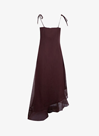 Vero Moda U Yaka Düz Kahve Diz Altı Kadın Elbise VMSABRINA BLK SCRF FLOUNCE DRESS WV