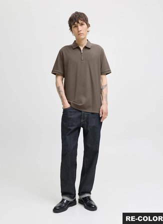 Jack & Jones Kahve Erkek Polo T-Shirt 12279177 JJEAUSTIN ZIP POLO SS NOOS