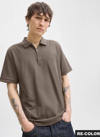 Jack & Jones Kahve Erkek Polo T-Shirt 12279177 JJEAUSTIN ZIP POLO SS NOOS