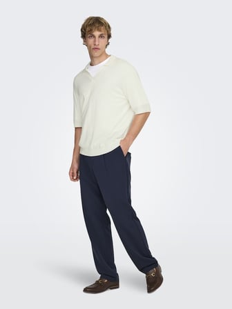 ONSWYLER LIFE RLX 12 SS SPLIT KNIT NOOS Erkek Beyaz Kazak - 22036158