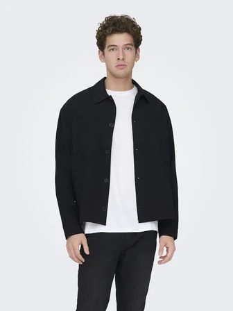 ONSWILL 0292 LOOSE OVERSHIRT Erkek Siyah Gömlek - 22036352