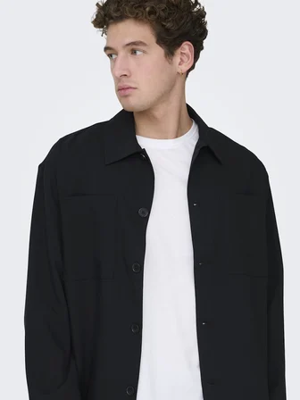 ONSWILL 0292 LOOSE OVERSHIRT Erkek Siyah Gömlek - 22036352