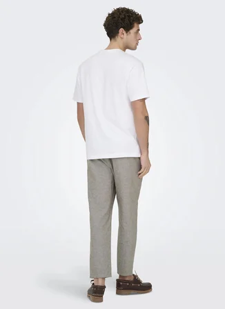 Only & Sons Lastikli Bel Rahat Açık Kahve Erkek Chino Pantolon 22024966 ONSLINUS CROP LIN PNT NOOS