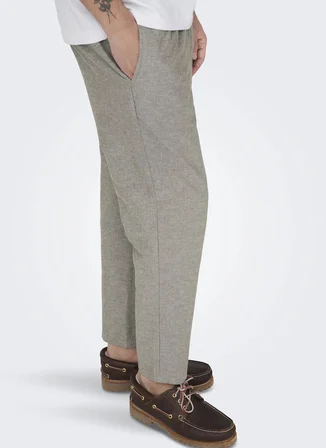 Only & Sons Lastikli Bel Rahat Açık Kahve Erkek Chino Pantolon 22024966 ONSLINUS CROP LIN PNT NOOS