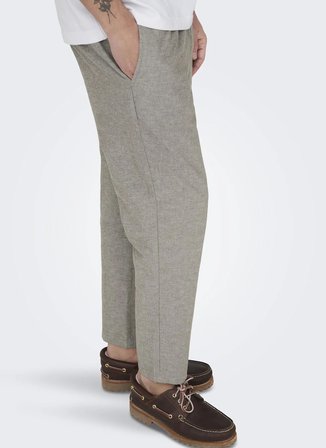 Only & Sons Lastikli Bel Rahat Açık Kahve Erkek Chino Pantolon 22024966 ONSLINUS CROP LIN PNT NOOS
