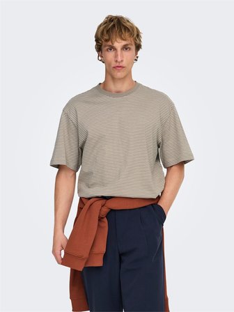 ONSFRED LIFE RLX SS STRIPE TEE NOOS Erkek Brown T-Shirt - 22036384