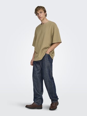 ONSLENNY OVZ SS STRCT TEE NOOS Erkek Kahverengi T-Shirt - 22036392