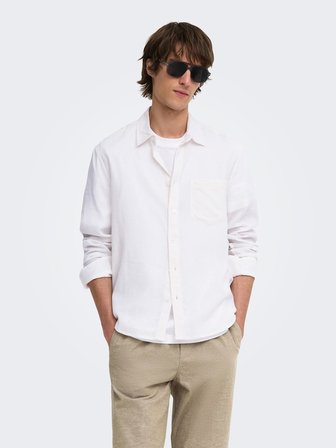 ONSLAURENCE LS LINEN BLEND SHIRT Erkek Beyaz Gömlek - 22036239