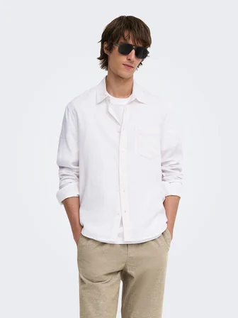 ONSLAURENCE LS LINEN BLEND SHIRT Erkek Beyaz Gömlek - 22036239
