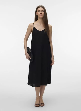 Vero Moda Siyah Kadın V Yaka Elbise VMJESMILO CALF SINGLET DRESS WVN NO