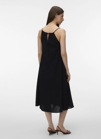 Vero Moda Siyah Kadın V Yaka Elbise VMJESMILO CALF SINGLET DRESS WVN NO