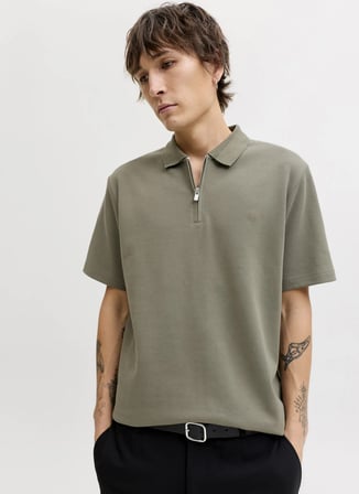 Jack & Jones Yeşil Erkek Regular Fit Polo T-Shirt 12292992 JPRBLAETHAN SS ZIP POLO SN
