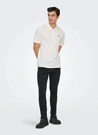 Only & Sons Onsdawson Reg SS Polo Shirt VD Erkek Polo T-Shirt Kırık Beyaz (22036883)