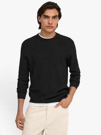 ONSTOBI REG LS CREW KNIT Erkek Siyah Kazak - 5044336