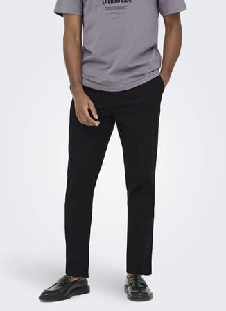 Only & Sons Dar Siyah Erkek Chino Pantolon 22036359 ONSREID LINUS SLUB PANT