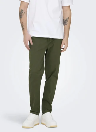Only & Sons Dar Haki Erkek Chino Pantolon 22036359 ONSREID LINUS SLUB PANT