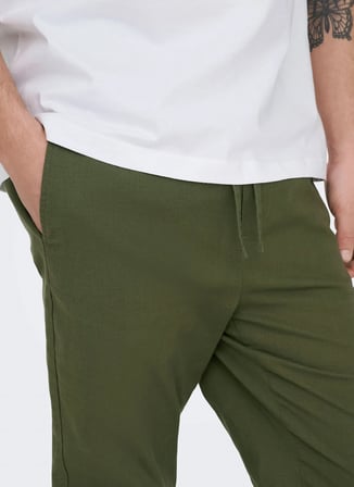 Only & Sons Dar Haki Erkek Chino Pantolon 22036359 ONSREID LINUS SLUB PANT