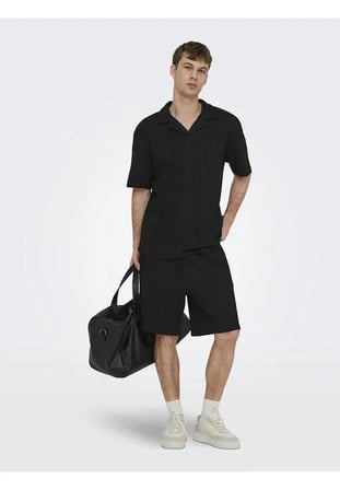 Only & Sons OnsAustin RLX SS Seersucker Resort Polo T-Shirt Erkek Polo T-Shirt Siyah (22038187)