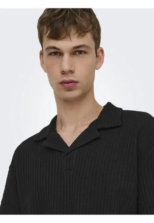 Only & Sons OnsAustin RLX SS Seersucker Resort Polo T-Shirt Erkek Polo T-Shirt Siyah (22038187)