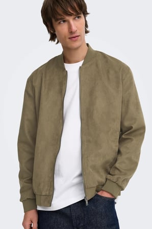 Only & Sons ONSLUCAS Erkek Süet Görünümlü Bomber Ceket Günlük Rahat Şık 