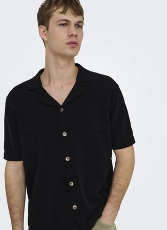 Only & Sons Siyah Erkek Normal Fit Desenli Kazak 22037745 ONSJAM LIFE REG SHIRT KNIT