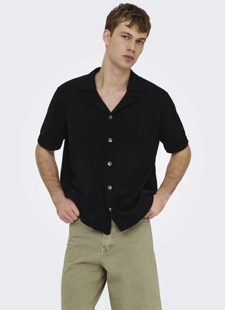 Only & Sons Siyah Erkek Normal Fit Desenli Kazak 22037745 ONSJAM LIFE REG SHIRT KNIT