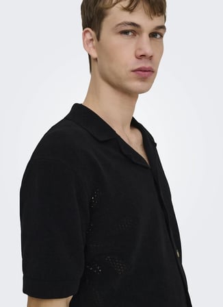 Only & Sons Siyah Erkek Normal Fit Desenli Kazak 22037745 ONSJAM LIFE REG SHIRT KNIT