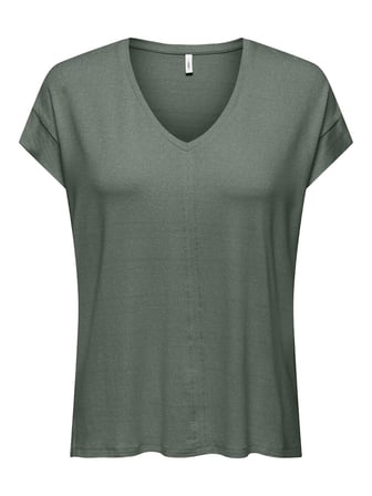 ONLCARRIE S/S STITCH GLITTER TOP JRS Kadın Yeşil T-Shirt - 15369279