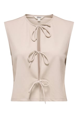 Only Onlsakura Regular Fit Yuvarlak Yaka Bağlama Detaylı Yelek Bayan YELEK 15366877 AÇIK BEJ