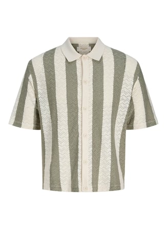 Jack & Jones Bej-Haki Erkek Loose Fit Çizgili Kazak 12272863 JORTYLER KNIT SS POLO SN
