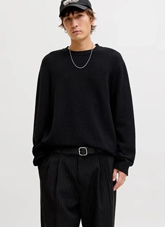 Jack & Jones Siyah Erkek Yuvarlak Yaka Kazak 12293244 JORNORREBRO CATSKILLS