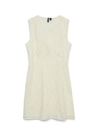 Vero Moda Beyaz Kadın V Yaka Standart Fit Elbise VMHAY SL SHORT DRESS WVN