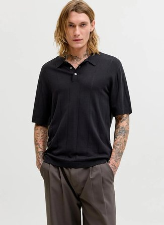 Jack & Jones Siyah Erkek Comfort Fit Kazak 12291042 JPRBLAWILLIAM KNIT POLO