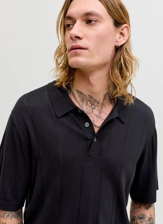 Jack & Jones Siyah Erkek Comfort Fit Kazak 12291042 JPRBLAWILLIAM KNIT POLO