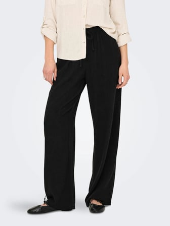 ONLSIESTA MW PULL-UP LINEN BL PNT NOOS Kadın Black Pantolon - 15322263
