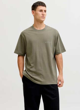 Jack & Jones Bisiklet Yaka Yeşil Erkek T-Shirt 12292397 JPRBLAOWEN SS BRANDING TEE