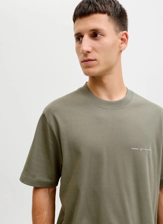 Jack & Jones Bisiklet Yaka Yeşil Erkek T-Shirt 12292397 JPRBLAOWEN SS BRANDING TEE