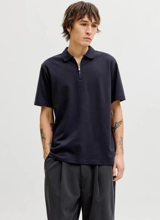 Jack & Jones Lacivert Erkek Regular Fit Polo T-Shirt 12292992 JPRBLAETHAN SS ZIP POLO SN