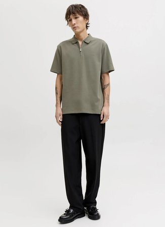 Jack & Jones Yeşil Erkek Regular Fit Polo T-Shirt 12292992 JPRBLAETHAN SS ZIP POLO SN