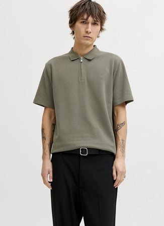 Jack & Jones Yeşil Erkek Regular Fit Polo T-Shirt 12292992 JPRBLAETHAN SS ZIP POLO SN