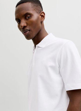 Jack & Jones Beyaz Erkek Regular Fit Polo T-Shirt 12292992 JPRBLAETHAN SS ZIP POLO SN
