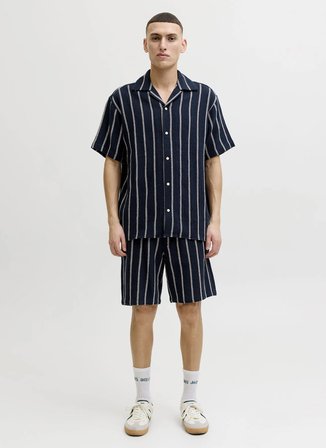Jack & Jones Lacivert Erkek Regular Fit Çizgili Gömlek 12271060 JORCOBA STRIPERESORT SHIRT