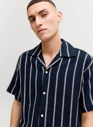 Jack & Jones Lacivert Erkek Regular Fit Çizgili Gömlek 12271060 JORCOBA STRIPERESORT SHIRT